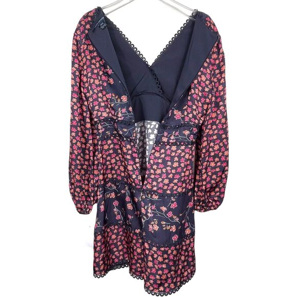 French Connection Daisy Crush Dress Size 6 NWT Navy Pink Floral Boho Mini Tiered - Picture 10 of 13